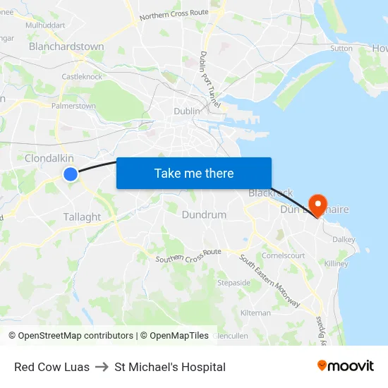 Red Cow Luas to St Michael's Hospital map