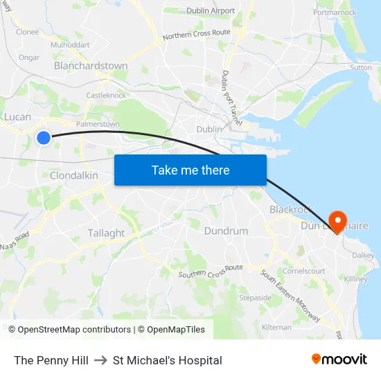 The Penny Hill to St Michael's Hospital map
