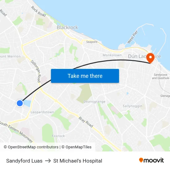 Sandyford Luas to St Michael's Hospital map