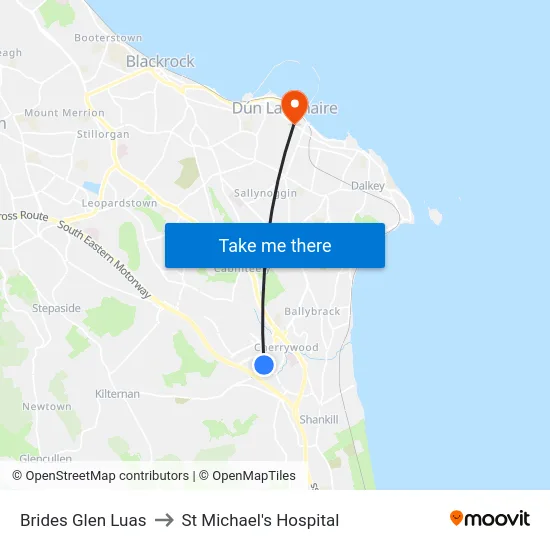 Brides Glen Luas to St Michael's Hospital map