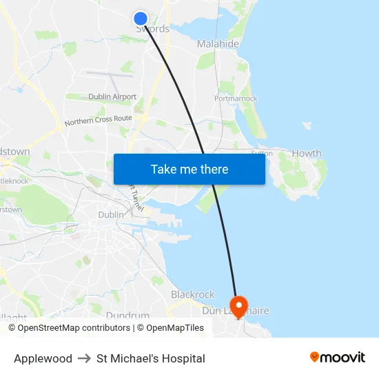 Applewood to St Michael's Hospital map