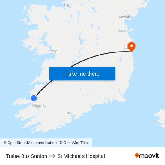 Tralee Bus Station to St Michael's Hospital map