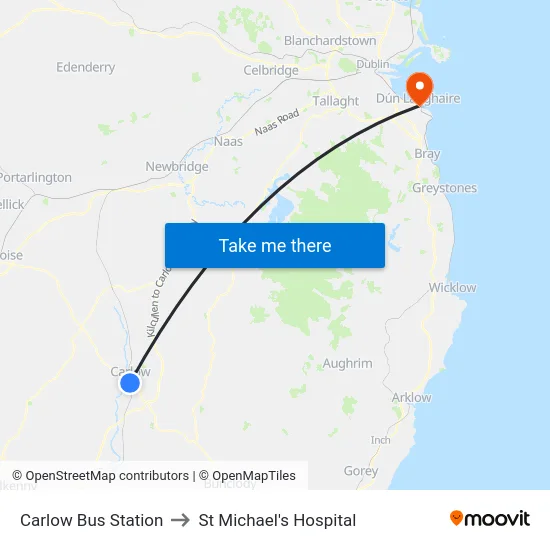 Carlow Bus Station to St Michael's Hospital map