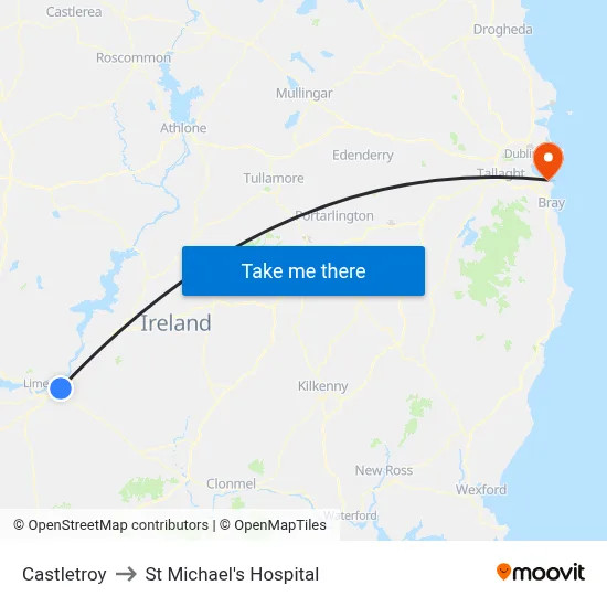Castletroy to St Michael's Hospital map