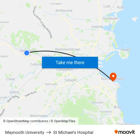 Maynooth University to St Michael's Hospital map