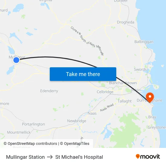 Mullingar Station to St Michael's Hospital map