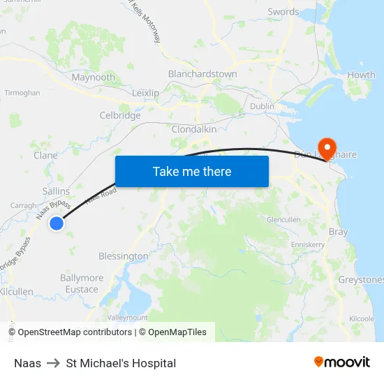 Naas to St Michael's Hospital map