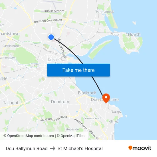 Dcu Ballymun Road to St Michael's Hospital map