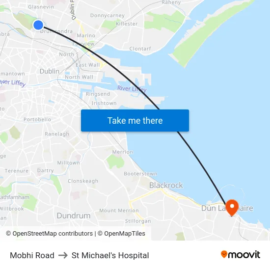 Mobhi Road to St Michael's Hospital map