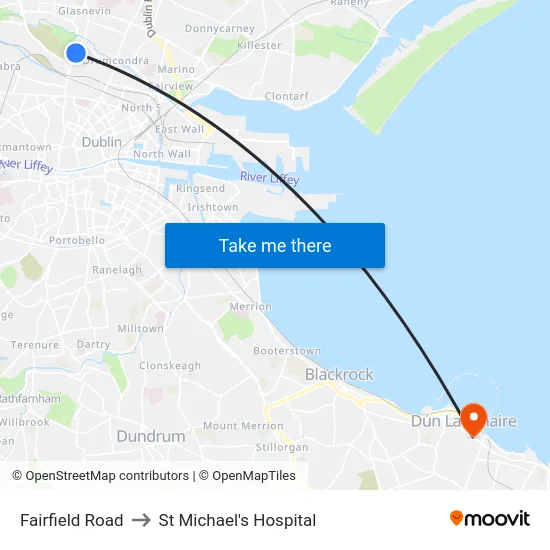 Fairfield Road to St Michael's Hospital map