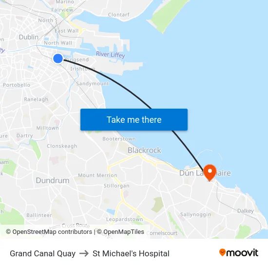 Grand Canal Quay to St Michael's Hospital map