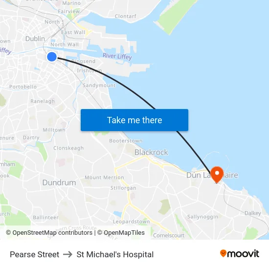 Pearse Street to St Michael's Hospital map