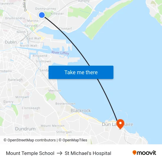 Mount Temple School to St Michael's Hospital map