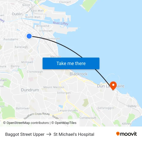 Baggot Street Upper to St Michael's Hospital map