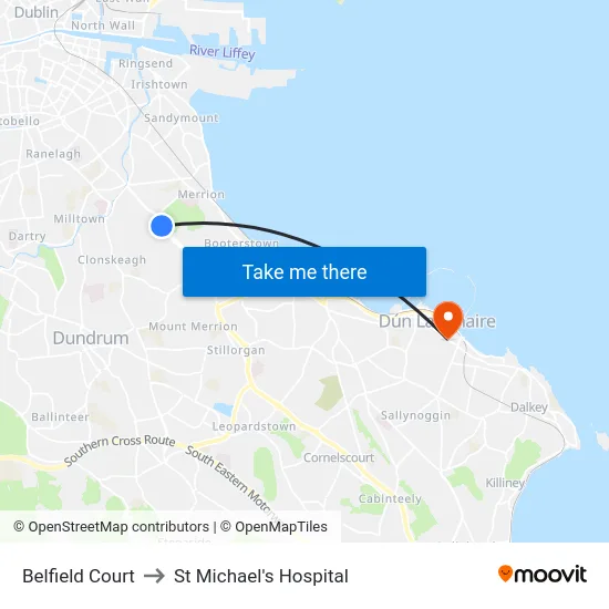 Belfield Court to St Michael's Hospital map