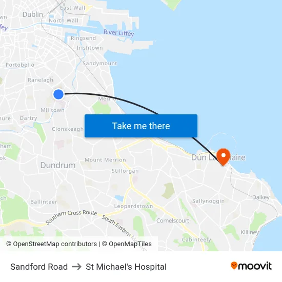 Sandford Road to St Michael's Hospital map