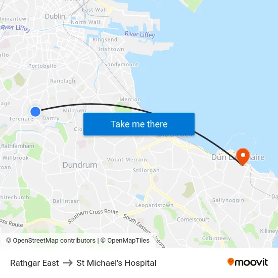 Rathgar East to St Michael's Hospital map