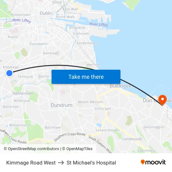 Kimmage Road West to St Michael's Hospital map