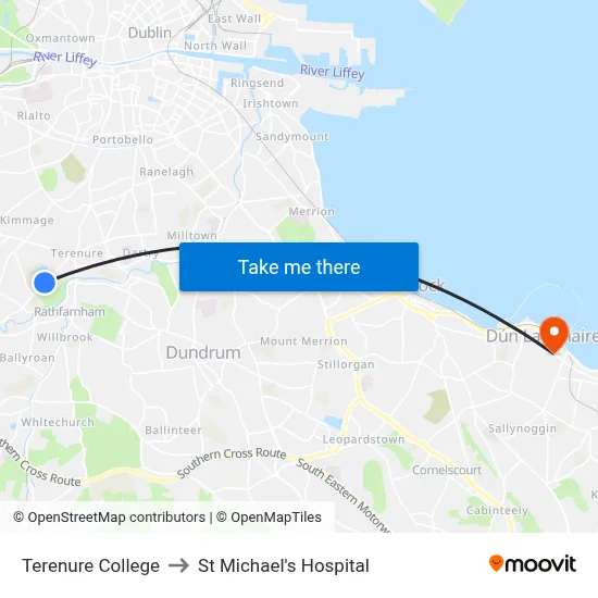 Terenure College to St Michael's Hospital map