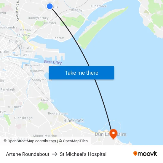 Artane Roundabout to St Michael's Hospital map