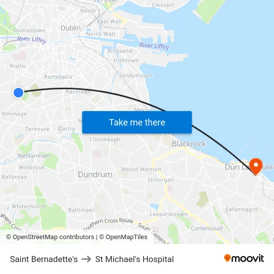 Saint Bernadette's to St Michael's Hospital map