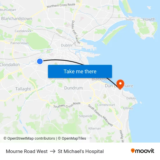 Mourne Road West to St Michael's Hospital map