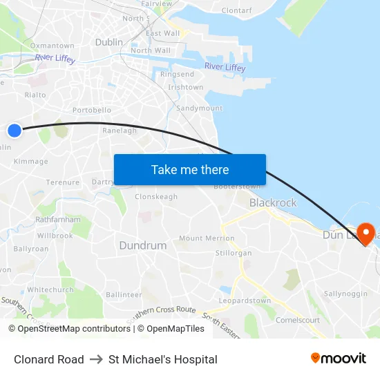 Clonard Road to St Michael's Hospital map