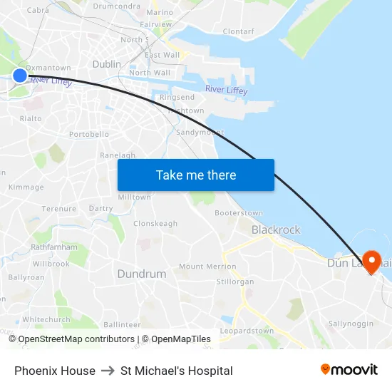 Phoenix House to St Michael's Hospital map