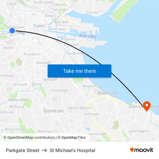 Parkgate Street to St Michael's Hospital map