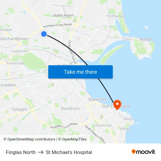Finglas North to St Michael's Hospital map