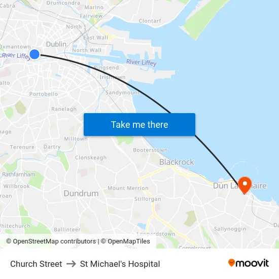 Church Street to St Michael's Hospital map