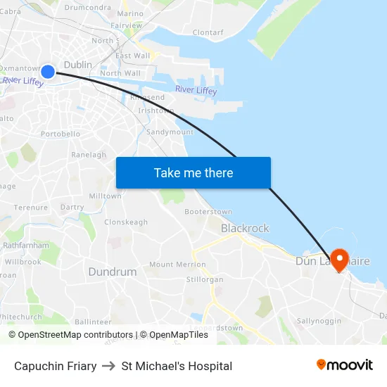 Capuchin Friary to St Michael's Hospital map