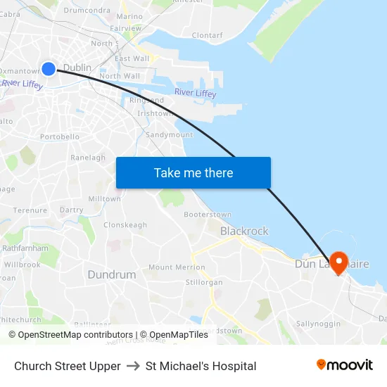 Church Street Upper to St Michael's Hospital map