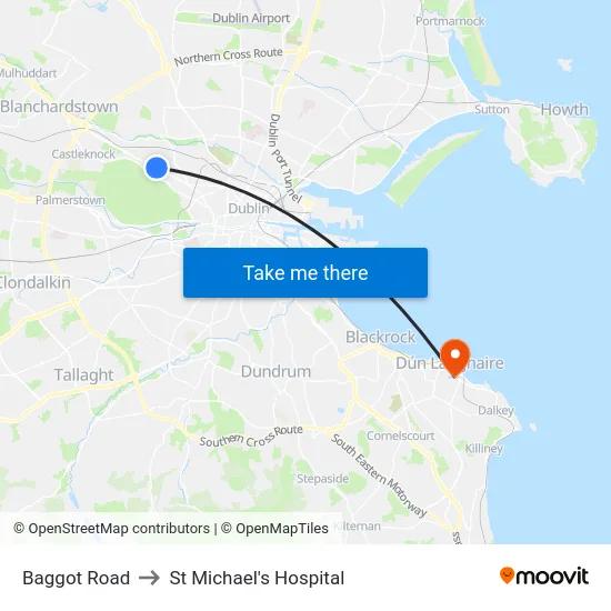 Baggot Road to St Michael's Hospital map