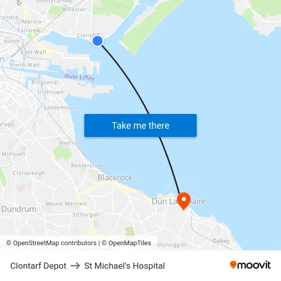 Clontarf Depot to St Michael's Hospital map