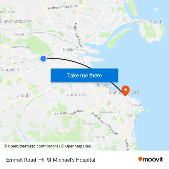 Emmet Road to St Michael's Hospital map