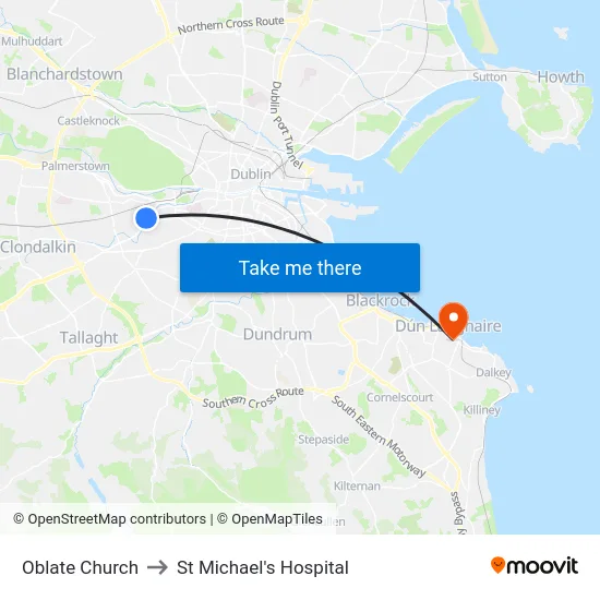 Oblate Church to St Michael's Hospital map
