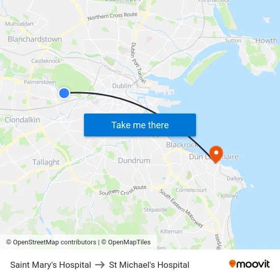 Saint Mary's Hospital to St Michael's Hospital map