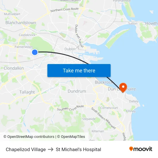 Chapelizod Village to St Michael's Hospital map
