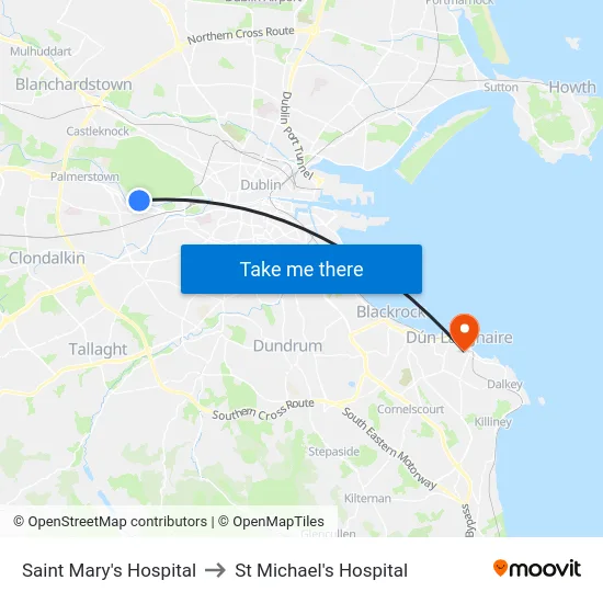 Saint Mary's Hospital to St Michael's Hospital map