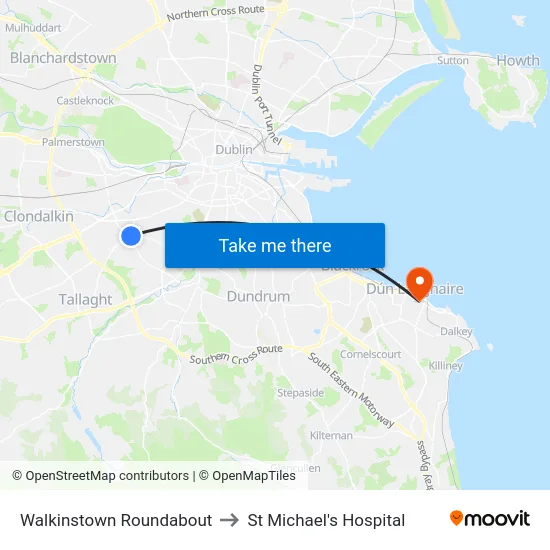 Walkinstown Roundabout to St Michael's Hospital map