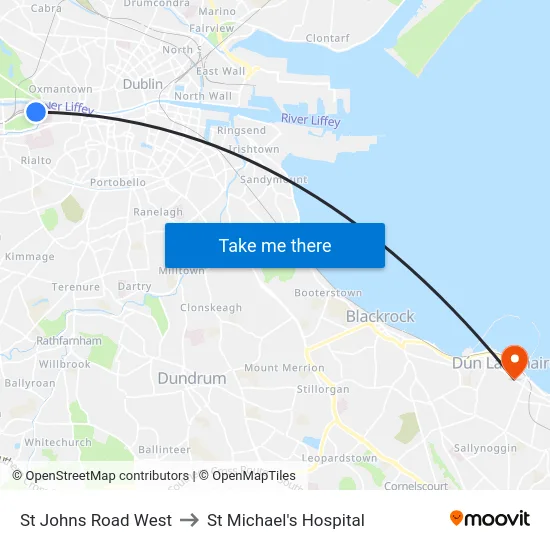 St Johns Road West to St Michael's Hospital map