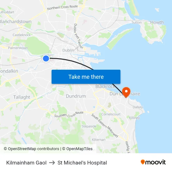 Kilmainham Gaol to St Michael's Hospital map