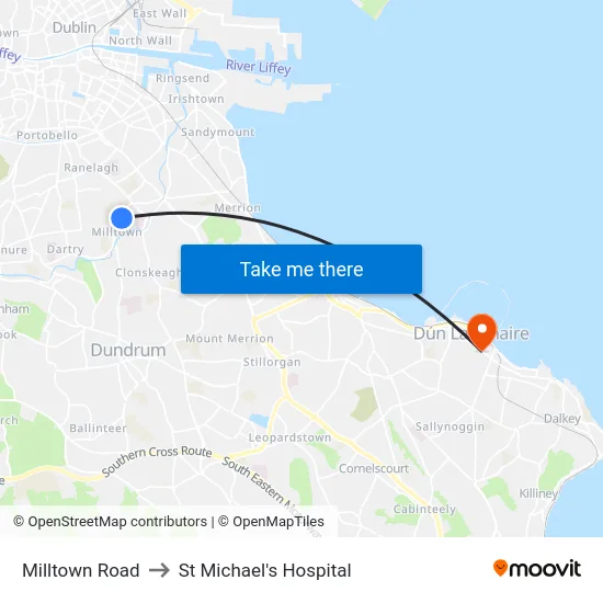 Milltown Road to St Michael's Hospital map