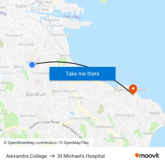 Alexandra College to St Michael's Hospital map