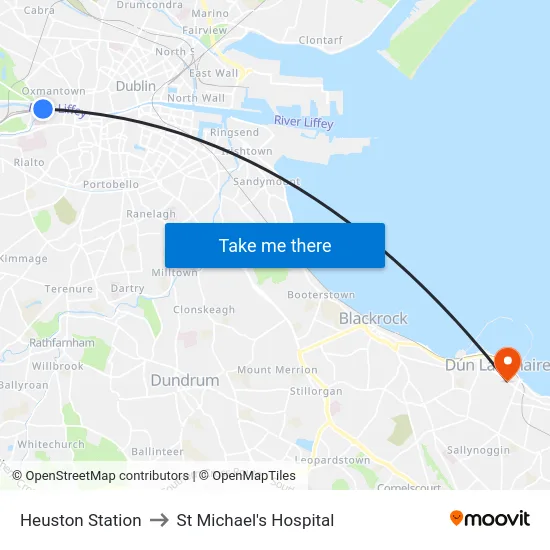 Heuston Station to St Michael's Hospital map