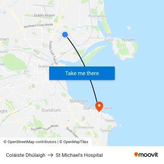 Coláiste Dhúlaigh to St Michael's Hospital map