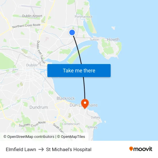 Elmfield Lawn to St Michael's Hospital map