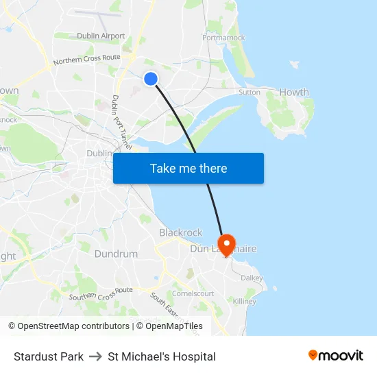 Stardust Park to St Michael's Hospital map