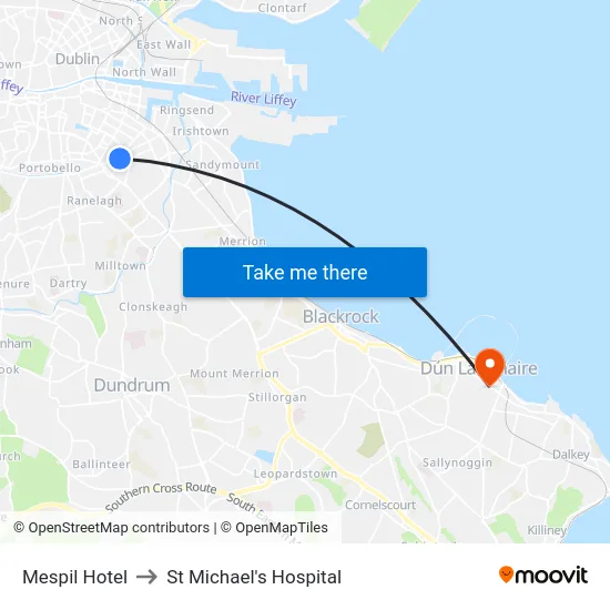 Mespil Hotel to St Michael's Hospital map